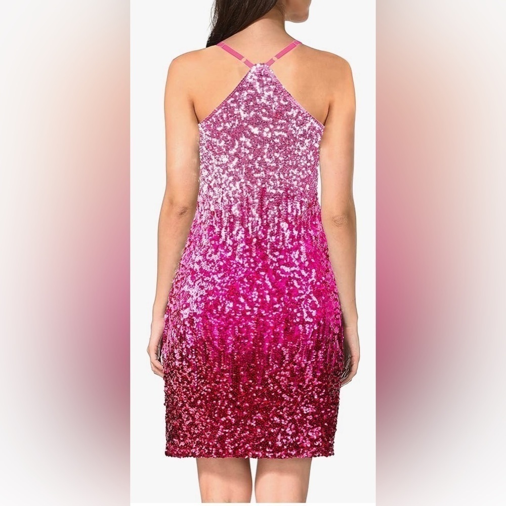 NEW Maner Red Ombre Sequin Sleeveless Cocktail/Party/Formal Mini Dress Size M - Picture 3 of 5
